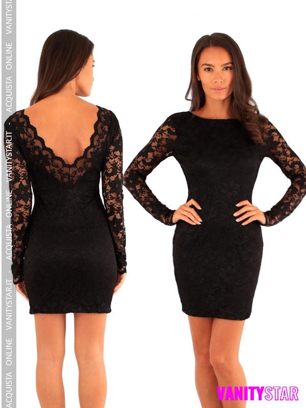 Abito Corto In Pizzo Schiena Nuda Shannon Black